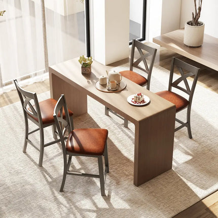 Bar Stools Set of 2 with Cross Back and Faux Leather Upholstered Seat-Gray - Gray - Bar Stools