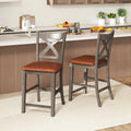 Bar Stools Set of 2 with Cross Back and Faux Leather Upholstered Seat-Gray - Gray - Bar Stools