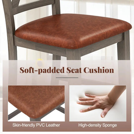 Bar Stools Set of 2 with Cross Back and Faux Leather Upholstered Seat-Gray - Gray - Bar Stools
