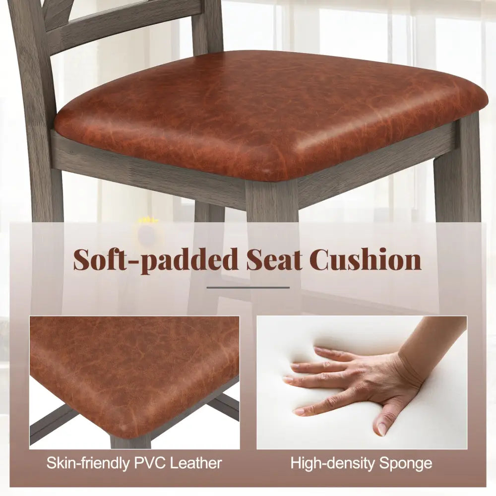 Bar Stools Set of 2 with Cross Back and Faux Leather Upholstered Seat-Gray - Gray - Bar Stools
