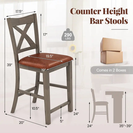 Bar Stools Set of 2 with Cross Back and Faux Leather Upholstered Seat-Gray - Gray - Bar Stools