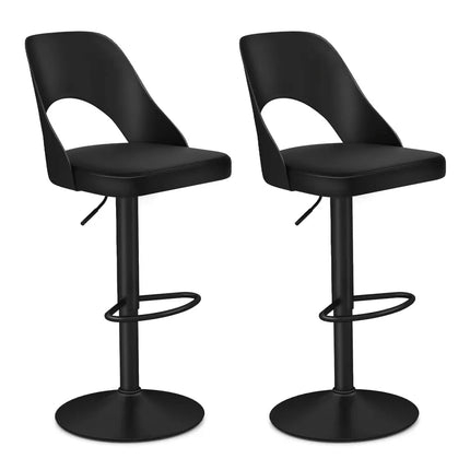 Bar Stools Set of 2 with Enlarged PU Leather Seat and Footrest-Black - Black - Bar Stools