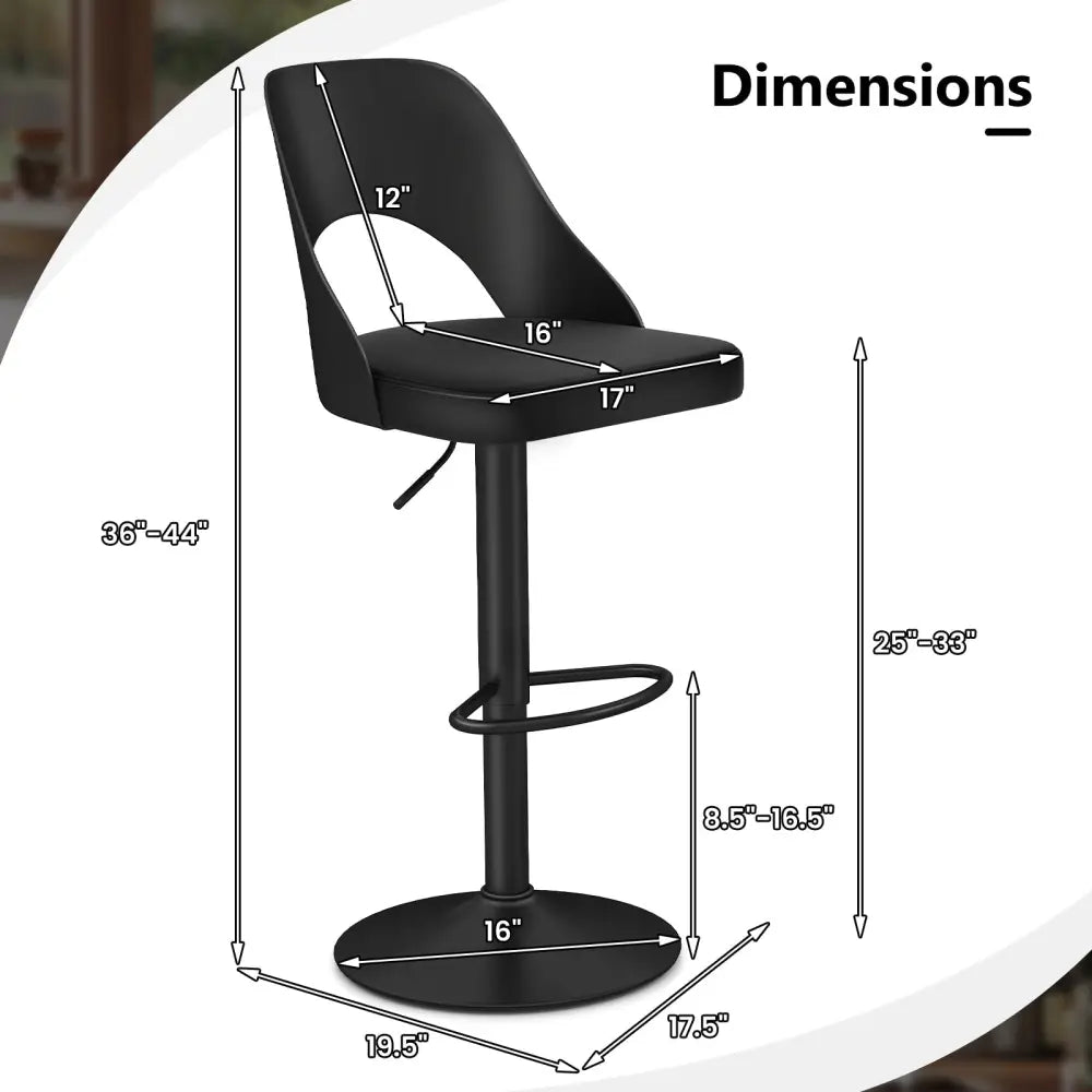 Bar Stools Set of 2 with Enlarged PU Leather Seat and Footrest-Black - Black - Bar Stools