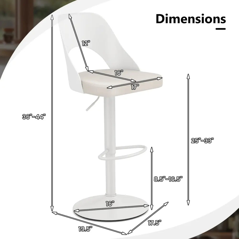 Bar Stools Set of 2 with Enlarged PU Leather Seat and Footrest-White - White - Bar Stools