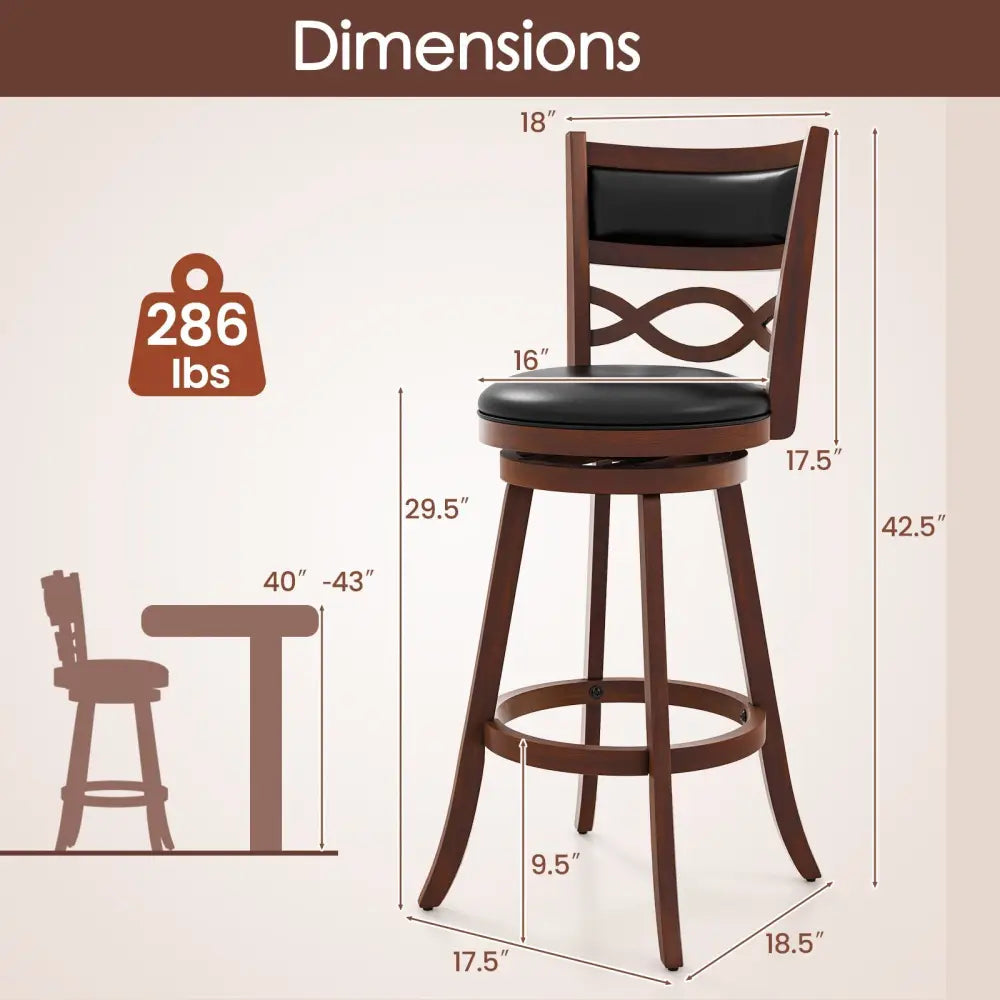 Bar Stools Set of 2 with Rubber Wood Frame and Faux Leather Upholstered Seat-29 Inch - Black & Brown - Bar Stools