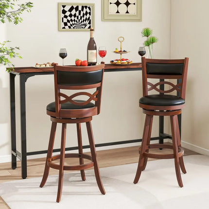 Bar Stools Set of 2 with Rubber Wood Frame and Faux Leather Upholstered Seat-29 Inch - Black & Brown - Bar Stools
