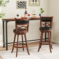 Bar Stools Set of 2 with Rubber Wood Frame and Faux Leather Upholstered Seat-29 Inch - Black & Brown - Bar Stools