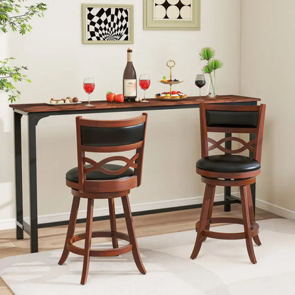 Bar Stools Set of 2 with Rubber Wood Frame and Faux Leather Upholstered Seat-24 Inch - Black & Brown - Bar Stools
