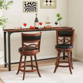 Bar Stools Set of 2 with Rubber Wood Frame and Faux Leather Upholstered Seat-24 Inch - Black & Brown - Bar Stools