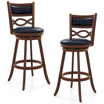 Bar Stools Set of 2 with Rubber Wood Frame and Faux Leather Upholstered Seat-29 Inch - Black & Brown - Bar Stools