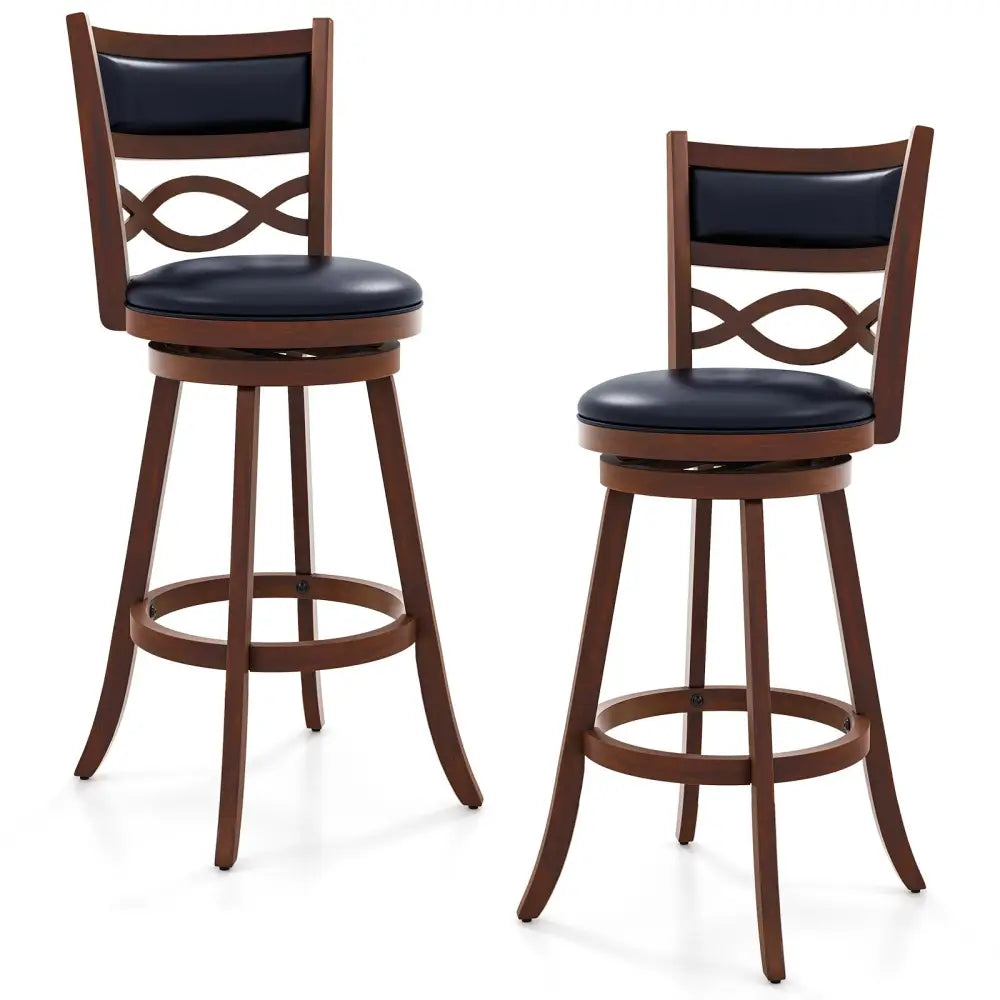 Bar Stools Set of 2 with Rubber Wood Frame and Faux Leather Upholstered Seat-29 Inch - Black & Brown - Bar Stools