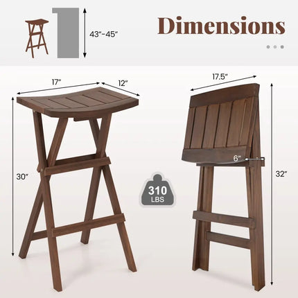 Bar Stools Set of 2 with Saddle Seat and Footrest for Kitchen Island and Balcony - Teak - Bar Stools