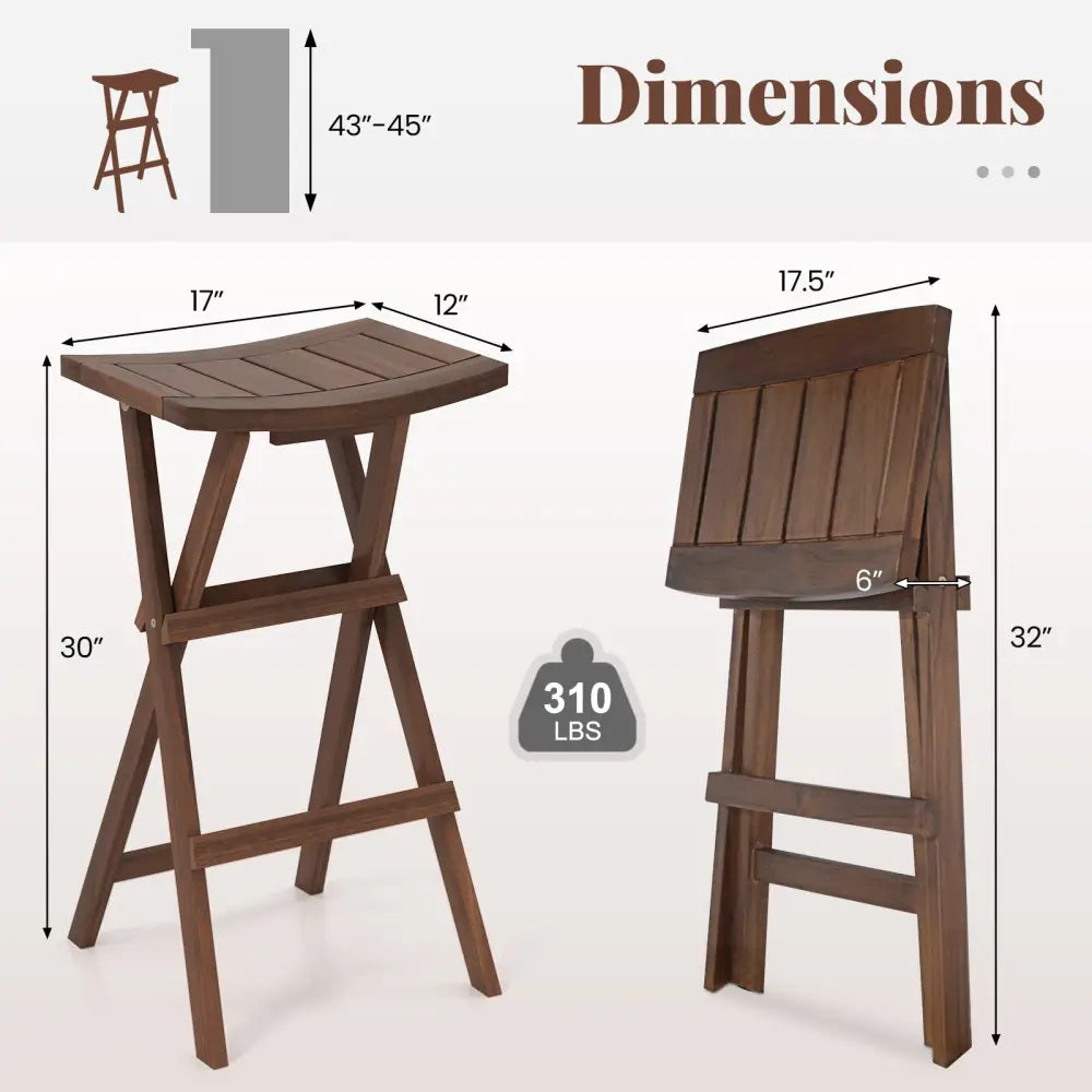 Bar Stools Set of 2 with Saddle Seat and Footrest for Kitchen Island and Balcony - Teak - Bar Stools