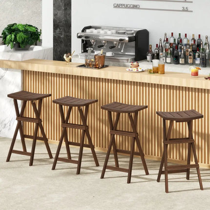 Bar Stools Set of 2 with Saddle Seat and Footrest for Kitchen Island and Balcony - Teak - Bar Stools