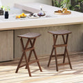 Bar Stools Set of 2 with Saddle Seat and Footrest for Kitchen Island and Balcony - Teak - Bar Stools