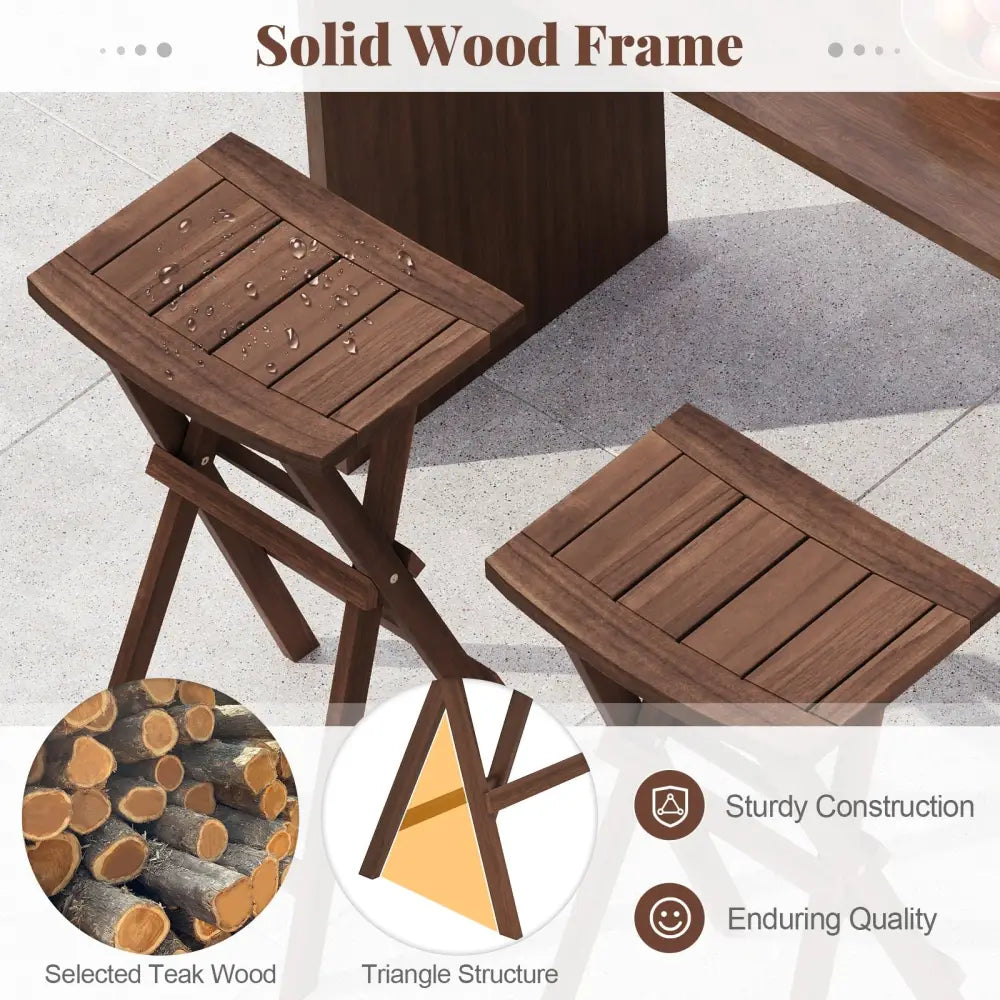 Bar Stools Set of 2 with Saddle Seat and Footrest for Kitchen Island and Balcony - Teak - Bar Stools