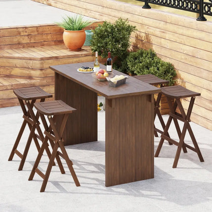 Bar Stools Set of 2 with Saddle Seat and Footrest for Kitchen Island and Balcony - Teak - Bar Stools