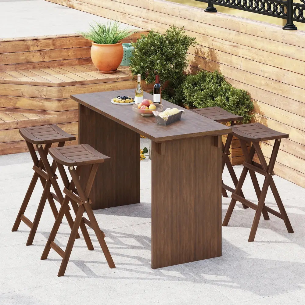 Bar Stools Set of 2 with Saddle Seat and Footrest for Kitchen Island and Balcony - Teak - Bar Stools
