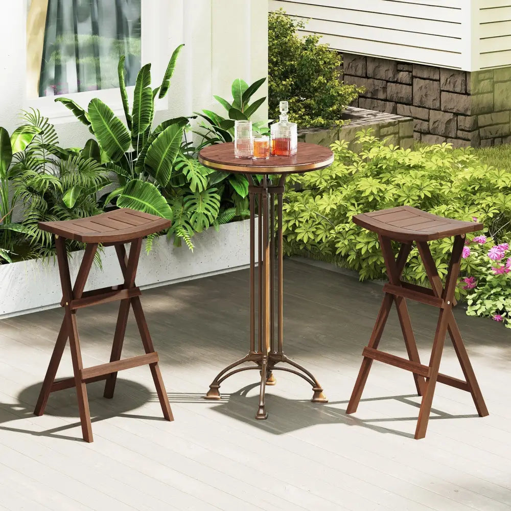 Bar Stools Set of 2 with Saddle Seat and Footrest for Kitchen Island and Balcony - Teak - Bar Stools