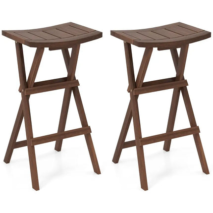 Bar Stools Set of 2 with Saddle Seat and Footrest for Kitchen Island and Balcony - Teak - Bar Stools