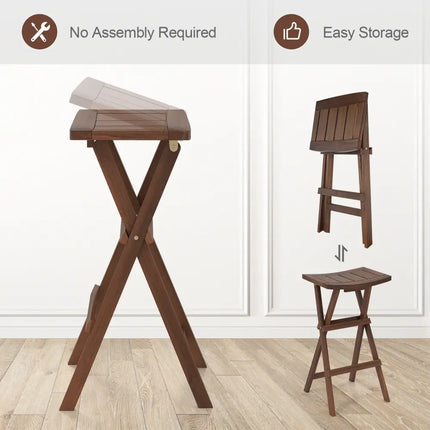 Bar Stools Set of 2 with Saddle Seat and Footrest for Kitchen Island and Balcony - Teak - Bar Stools