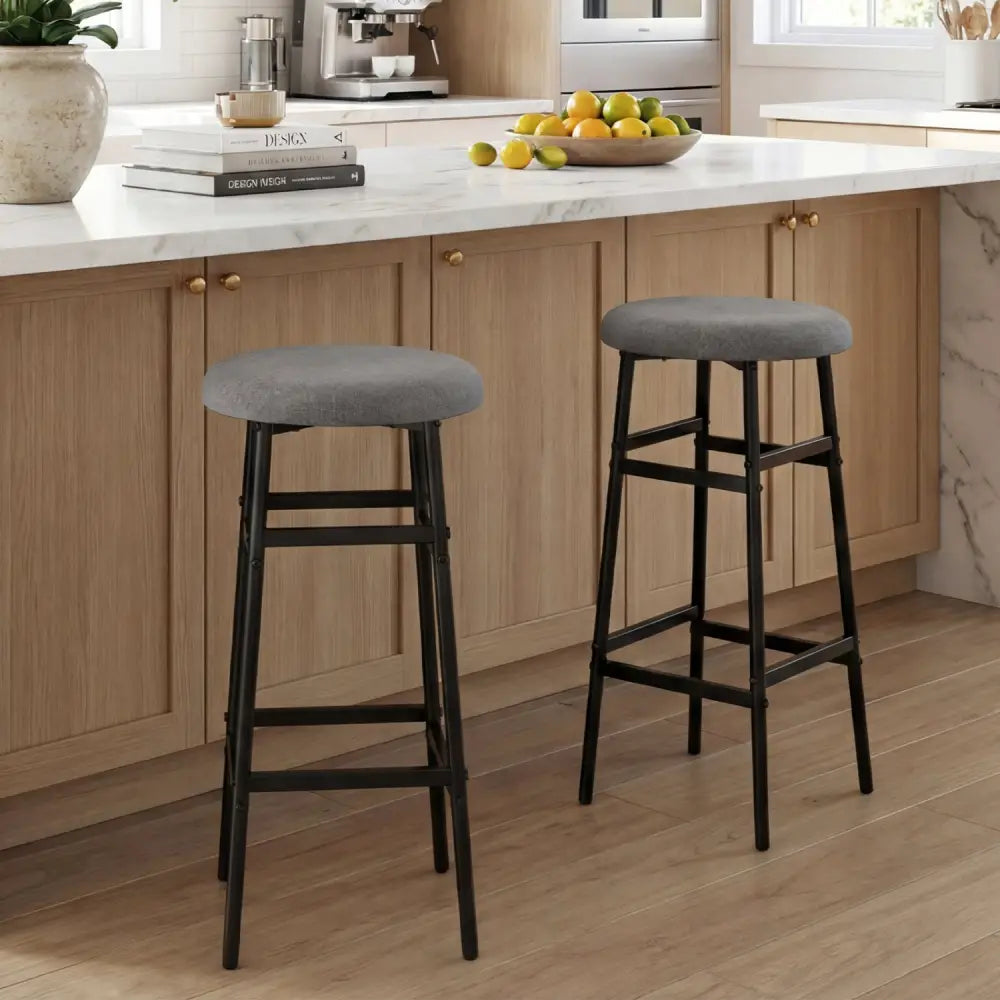 Bar Stools Set of 2 with Sturdy Metal Frame and Footrest-Gray - Black & Gray - Bar Stools