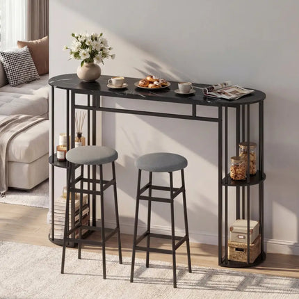Bar Stools Set of 2 with Sturdy Metal Frame and Footrest-Gray - Black & Gray - Bar Stools