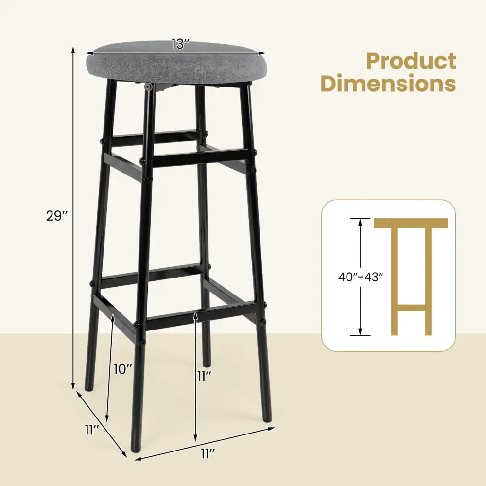 Bar Stools Set of 2 with Sturdy Metal Frame and Footrest-Gray - Black & Gray - Bar Stools