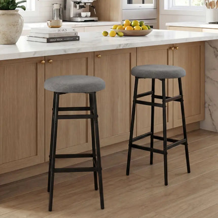 Bar Stools Set of 2 with Sturdy Metal Frame and Footrest-Gray - Black & Gray - Bar Stools
