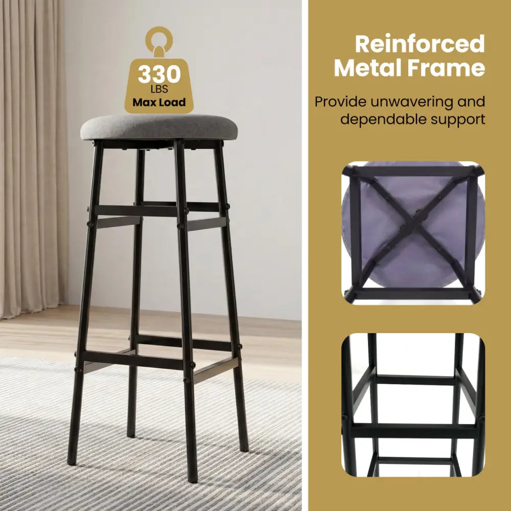 Bar Stools Set of 2 with Sturdy Metal Frame and Footrest-Gray - Black & Gray - Bar Stools