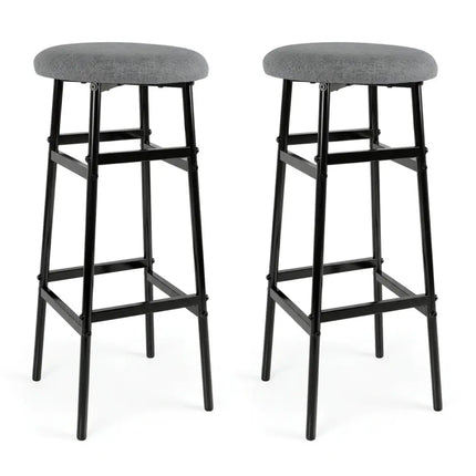 Bar Stools Set of 2 with Sturdy Metal Frame and Footrest-Gray - Black & Gray - Bar Stools