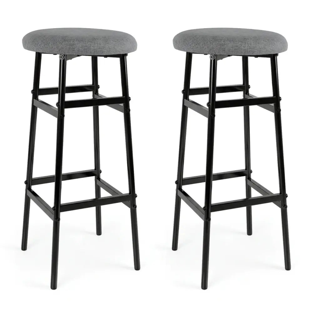 Bar Stools Set of 2 with Sturdy Metal Frame and Footrest-Gray - Black & Gray - Bar Stools