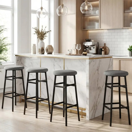 Bar Stools Set of 2 with Sturdy Metal Frame and Footrest-Gray - Black & Gray - Bar Stools