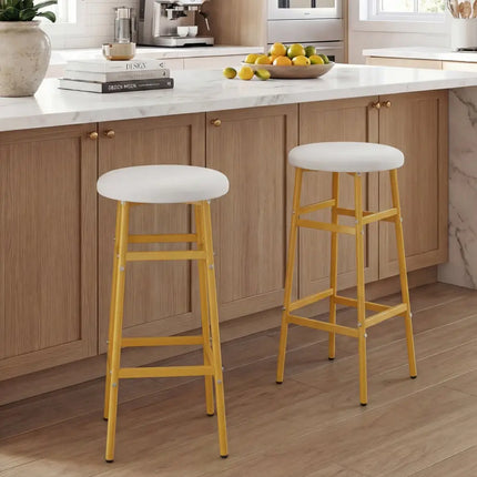 Bar Stools Set of 2 with Sturdy Metal Frame and Footrest-White - White & Golden - Bar Stools