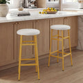 Bar Stools Set of 2 with Sturdy Metal Frame and Footrest-White - White & Golden - Bar Stools