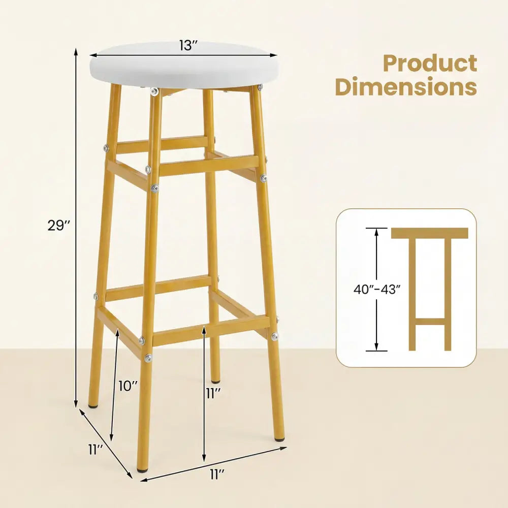 Bar Stools Set of 2 with Sturdy Metal Frame and Footrest-White - White & Golden - Bar Stools