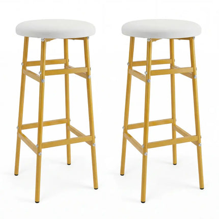 Bar Stools Set of 2 with Sturdy Metal Frame and Footrest-White - White & Golden - Bar Stools