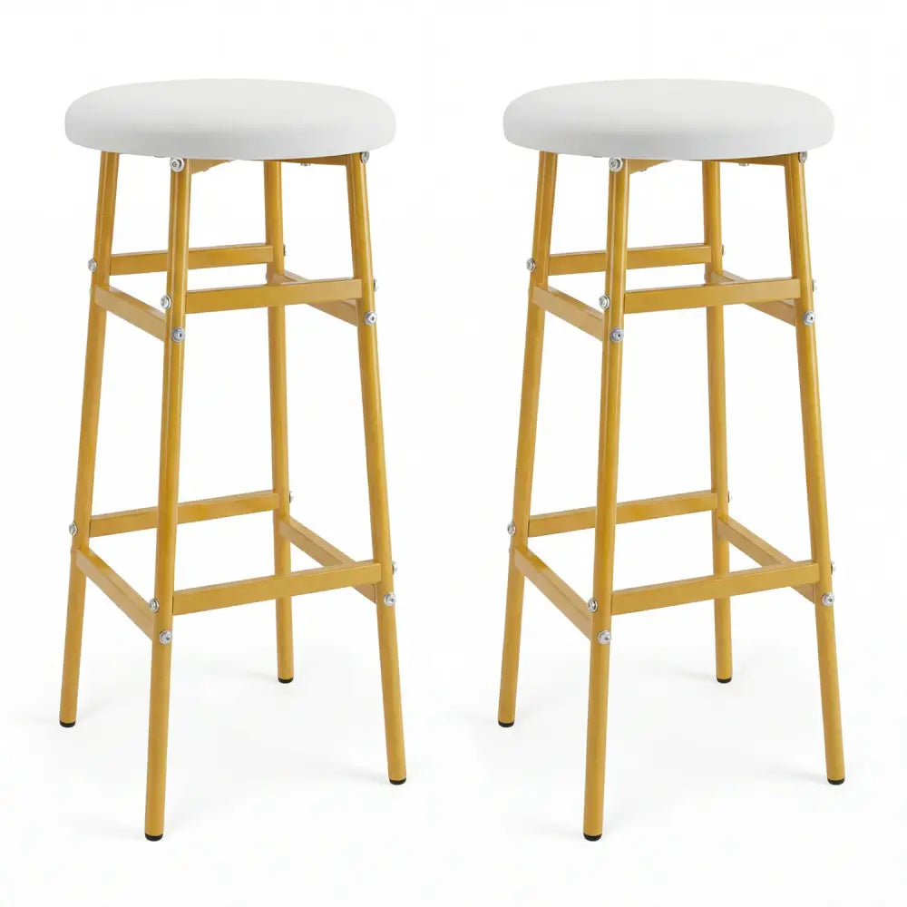 Bar Stools Set of 2 with Sturdy Metal Frame and Footrest-White - White & Golden - Bar Stools