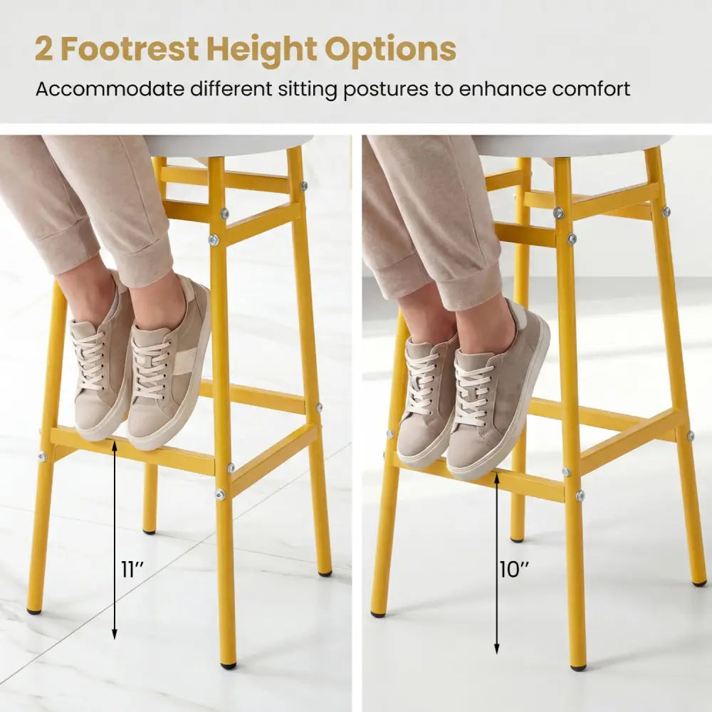 Bar Stools Set of 2 with Sturdy Metal Frame and Footrest-White - White & Golden - Bar Stools