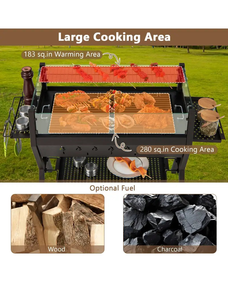 Barbecue Charcoal Grills with Wind Guard Seasoning Racks-Black - Black - Outdoor Grills