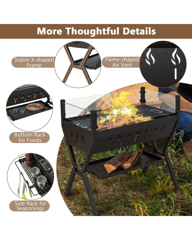 Barbecue Charcoal Grills with Wind Guard Seasoning Racks-Black - Black - Outdoor Grills