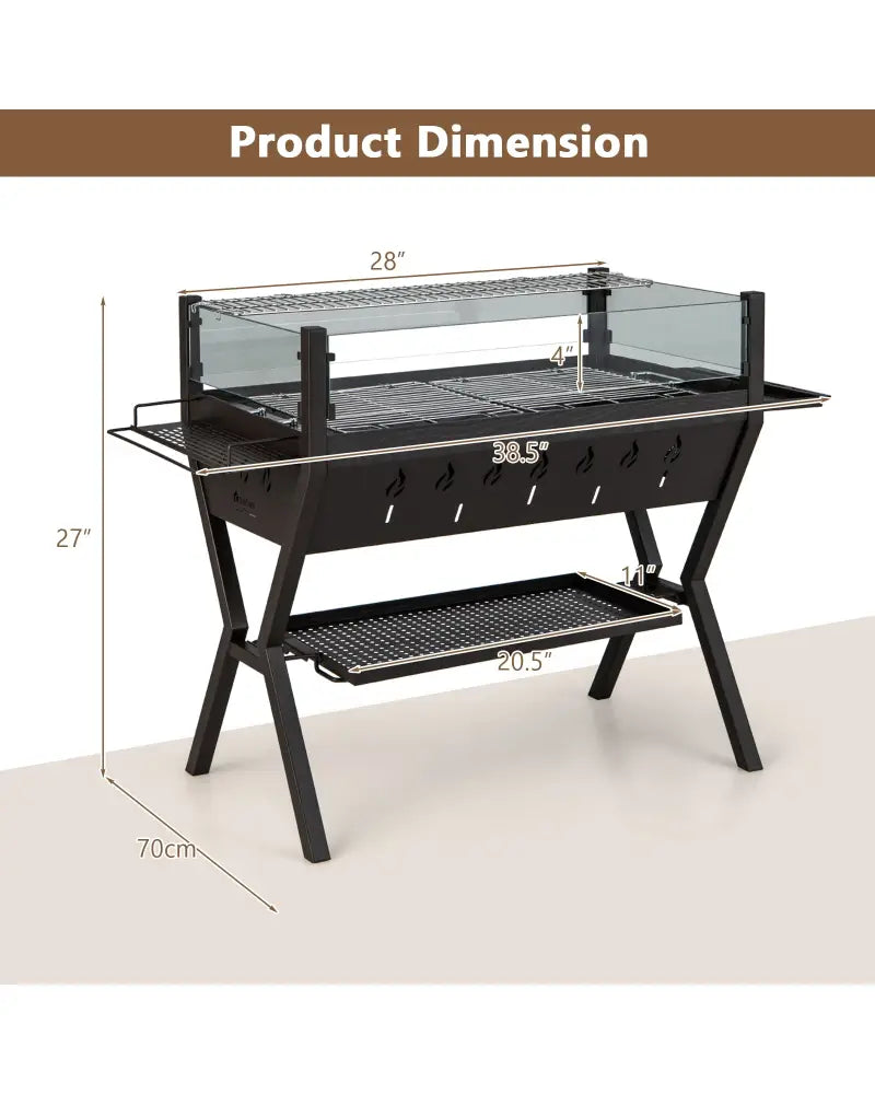 Barbecue Charcoal Grills with Wind Guard Seasoning Racks-Black - Black - Outdoor Grills
