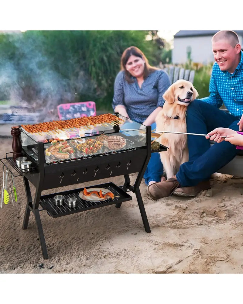 Barbecue Charcoal Grills with Wind Guard Seasoning Racks-Black - Black - Outdoor Grills
