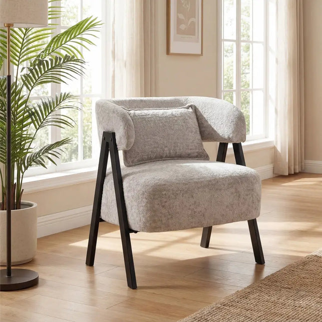 Barrel Accent Chair Faux Rabbit Fur Upholstered Armchair-Gray - Gray - Accent Chairs