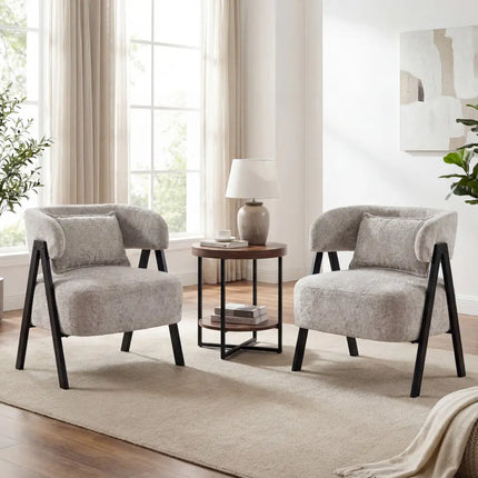 Barrel Accent Chair Faux Rabbit Fur Upholstered Armchair-Gray - Gray - Accent Chairs