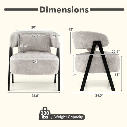 Barrel Accent Chair Faux Rabbit Fur Upholstered Armchair-Gray - Gray - Accent Chairs