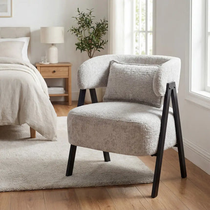Barrel Accent Chair Faux Rabbit Fur Upholstered Armchair-Gray - Gray - Accent Chairs