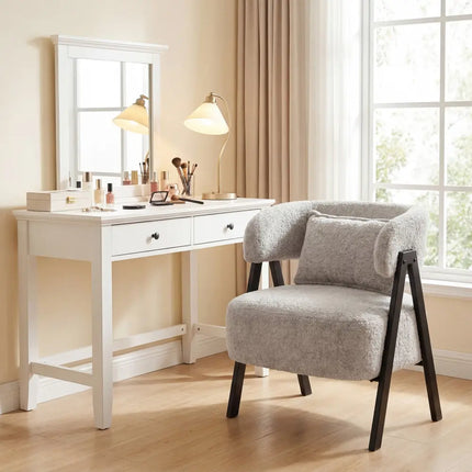 Barrel Accent Chair Faux Rabbit Fur Upholstered Armchair-Gray - Gray - Accent Chairs