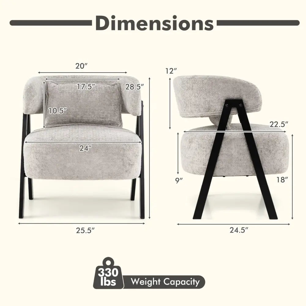 Barrel Accent Chair Faux Rabbit Fur Upholstered Armchair-Gray - Gray - Accent Chairs
