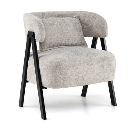 Barrel Accent Chair Faux Rabbit Fur Upholstered Armchair-Gray - Gray - Accent Chairs